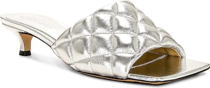 Bottega Veneta Padded Mule Sandal in Metallic Silver - Image 2