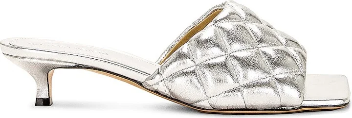Bottega Veneta Padded Mule Sandal in Metallic Silver