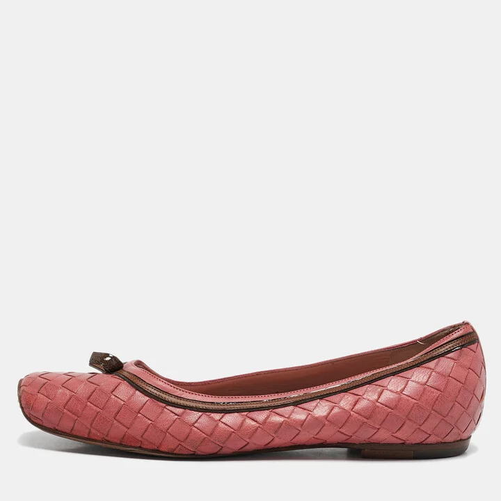 Bottega Veneta Pink Intrecciato Leather Ballet Flats Size 36