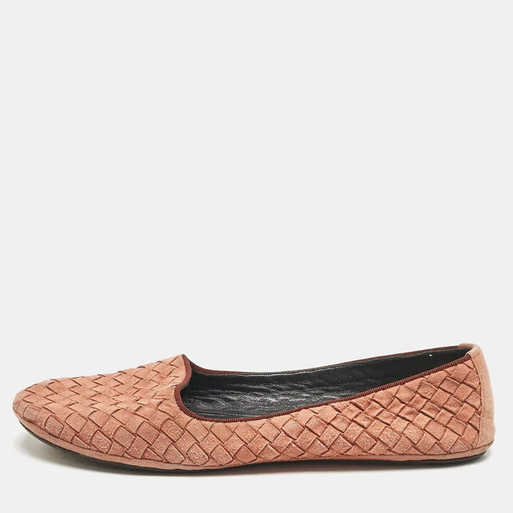 Bottega Veneta Pink Intrecciato Suede Ballet Flats Size 39
