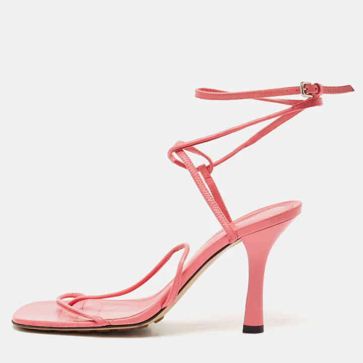 Bottega Veneta Pink Leather Square Toe Ankle Strap Sandals Size 37
