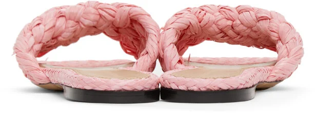 Bottega Veneta Pink Raffia Stretch Flat Sandals - Image 4