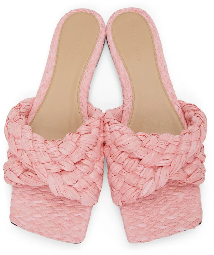 Bottega Veneta Pink Raffia Stretch Flat Sandals - Image 5