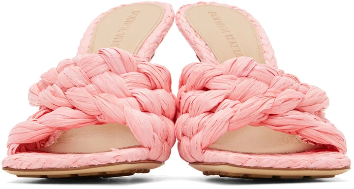 Bottega Veneta Pink Raffia Stretch Heeled Mules - Image 2