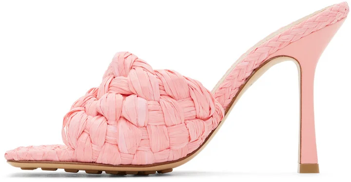 Bottega Veneta Pink Raffia Stretch Heeled Mules - Image 3