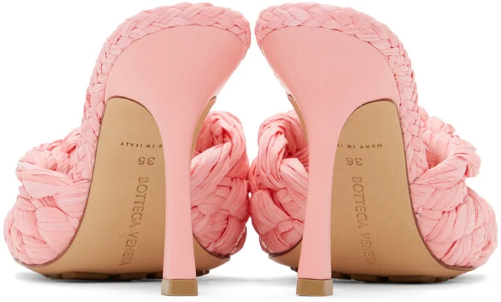 Bottega Veneta Pink Raffia Stretch Heeled Mules - Image 4
