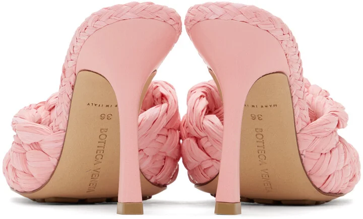 Bottega Veneta Pink Raffia Stretch Heeled Mules - Image 5