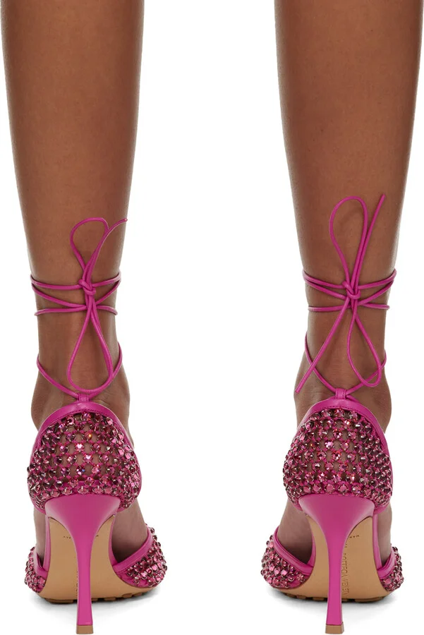 Bottega Veneta Pink Sparkle Stretch Web Heels - Image 2