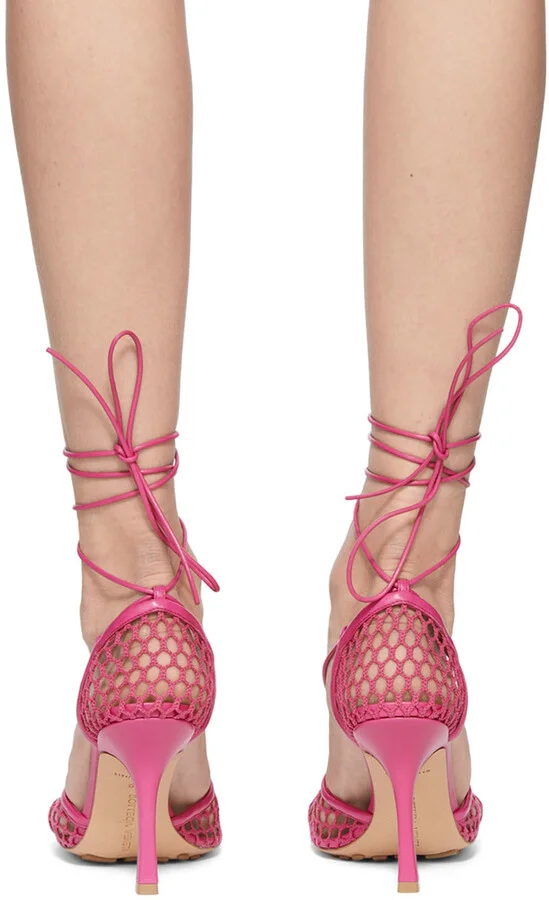 Bottega Veneta Pink Stretch Web Heels - Image 2