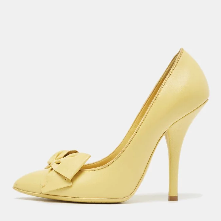 Bottega Veneta Primerose Yellow Leather Bow Embellished Pumps Size 35