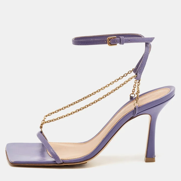 Bottega Veneta Purple Leather Strech Ankle Strap Sandals Size 36