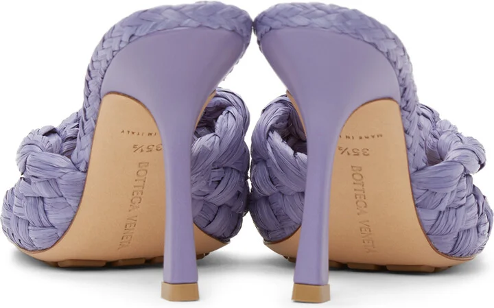 Bottega Veneta Purple Raffia Stretch Heeled Mules - Image 2