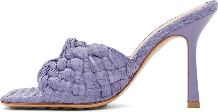 Bottega Veneta Purple Raffia Stretch Heeled Mules - Image 3