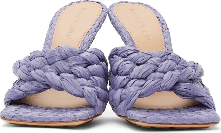 Bottega Veneta Purple Raffia Stretch Heeled Mules - Image 4