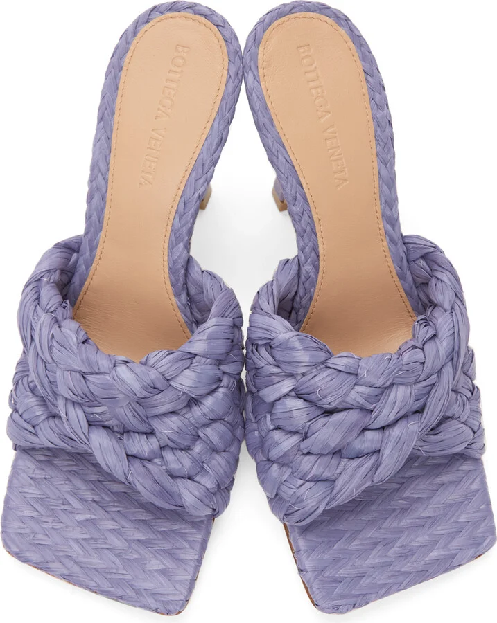 Bottega Veneta Purple Raffia Stretch Heeled Mules - Image 5