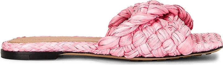 Bottega Veneta Raffia Stretch Flat Mules in Pink