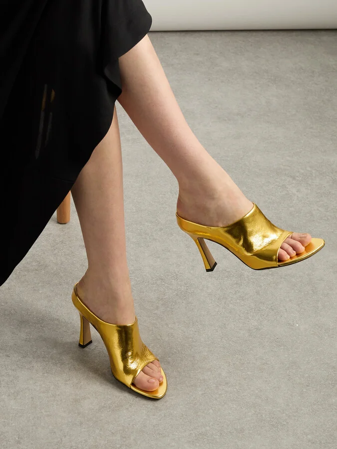 Bottega Veneta - Rana Metallic Leather Mules - Gold - Image 2