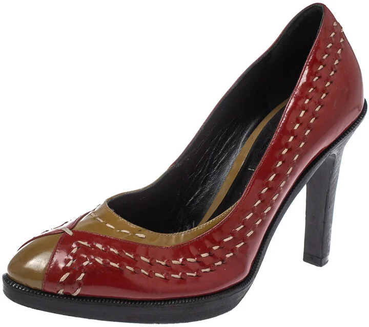 Bottega Veneta Red/Brown Patent Leather Pumps Size 35.5