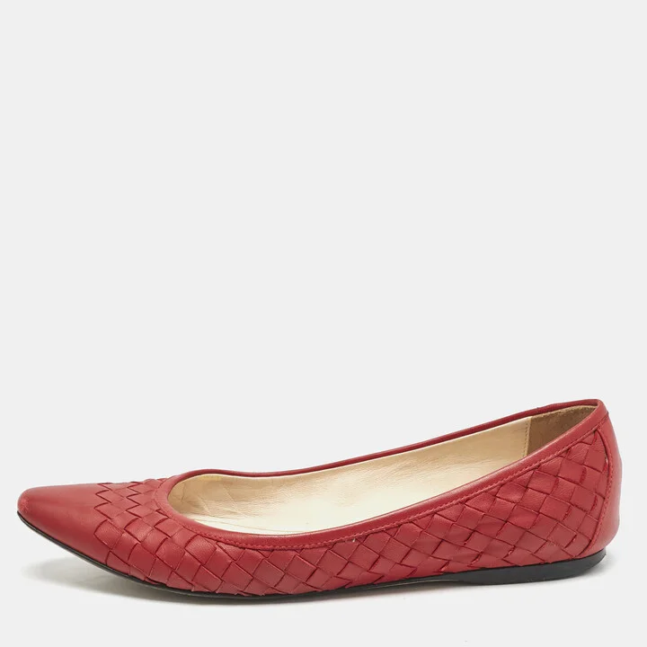 Bottega Veneta Red Intrecciato Leather Ballet Flats Size 36
