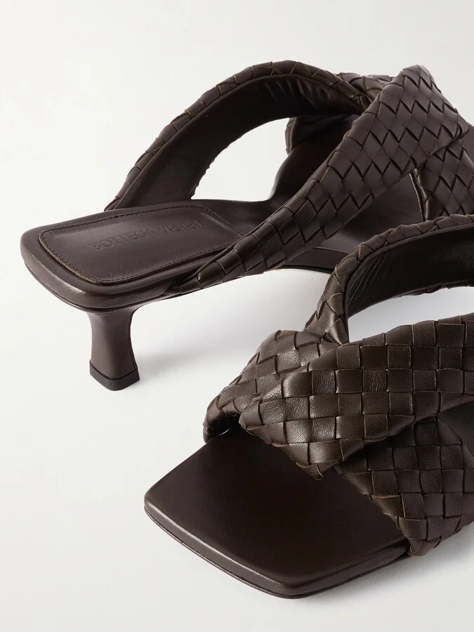 Bottega Veneta - Riva Intrecciato Leather Mules - Brown - Image 4