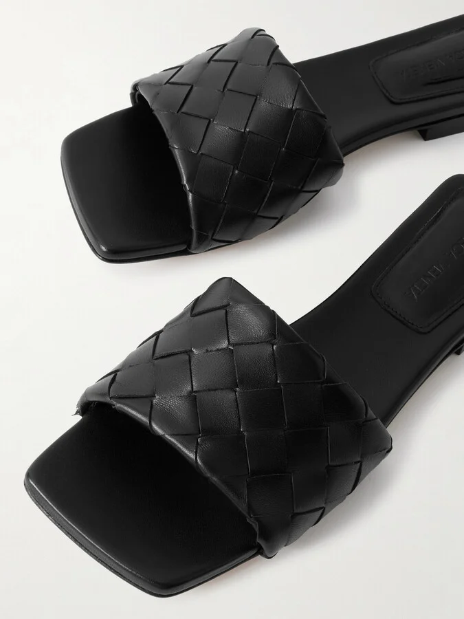 Bottega Veneta - Riva Intrecciato Leather Slides - Black - Image 4
