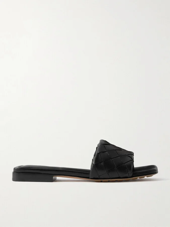 Bottega Veneta - Riva Intrecciato Leather Slides - Black