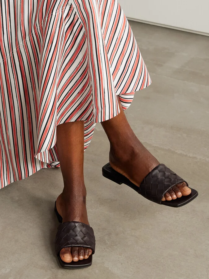 Bottega Veneta - Riva Intrecciato Leather Slides - Brown - Image 2