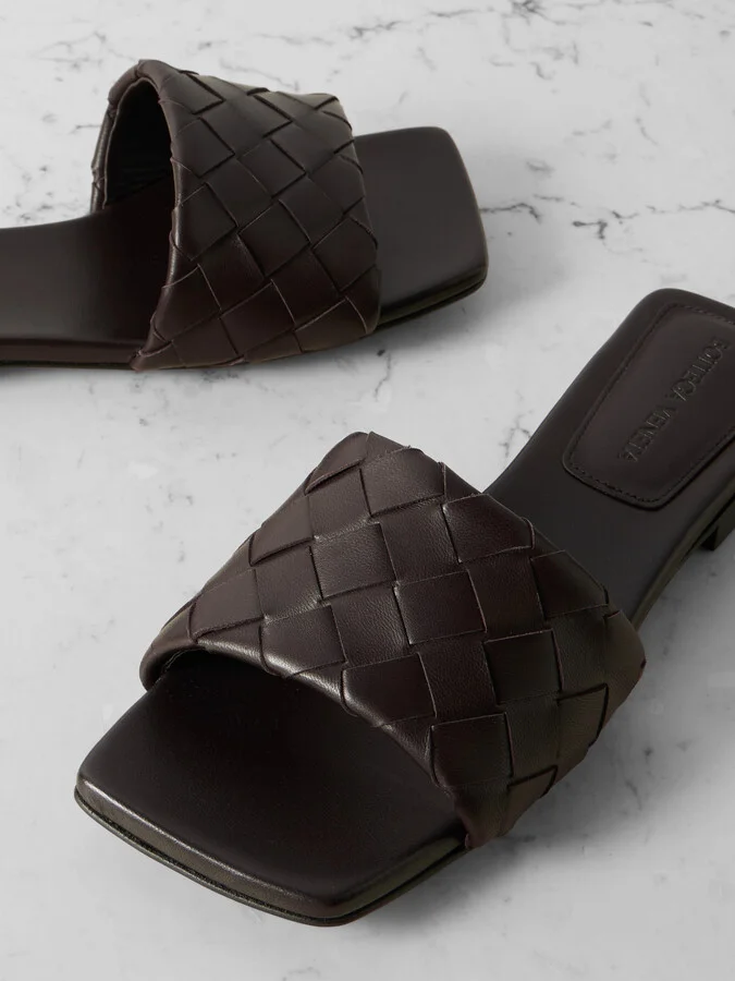 Bottega Veneta - Riva Intrecciato Leather Slides - Brown - Image 4