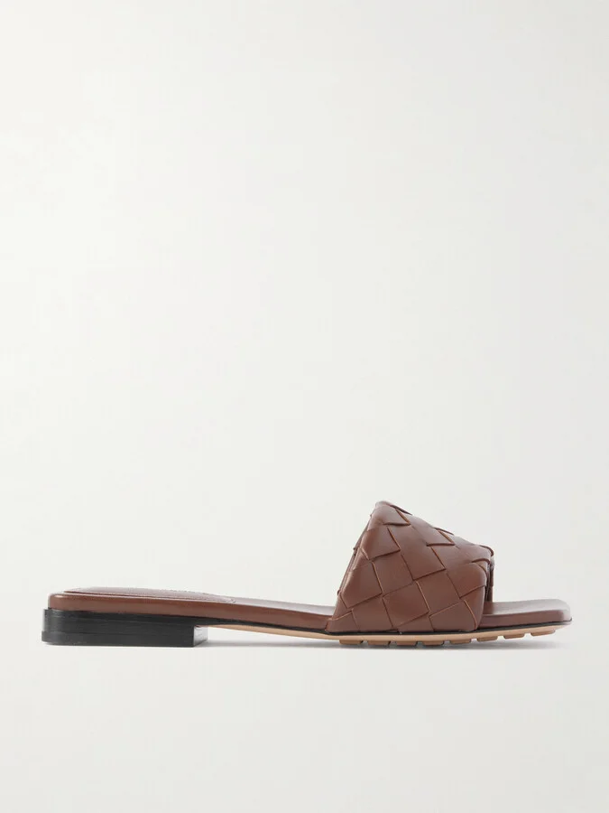 Bottega Veneta - Riva Intrecciato Leather Slides - Brown
