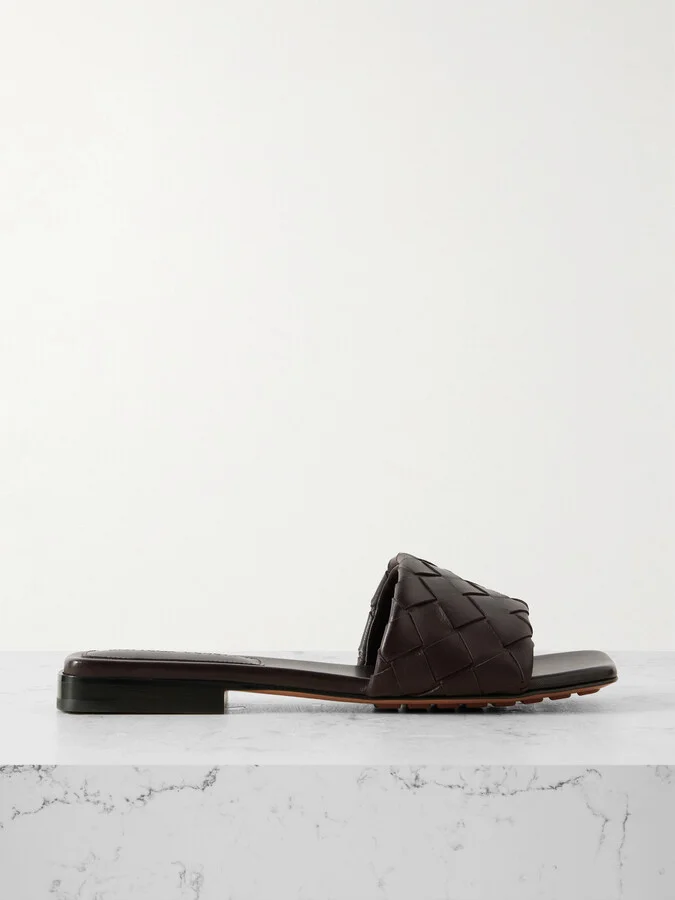 Bottega Veneta - Riva Intrecciato Leather Slides - Brown