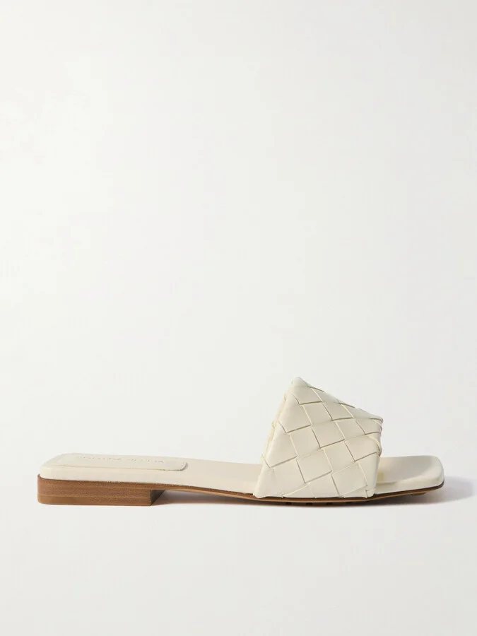 Bottega Veneta - Riva Intrecciato Leather Slides - Off-white