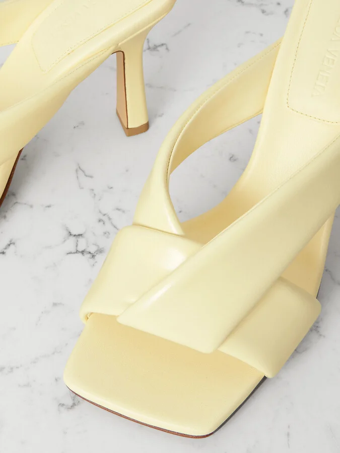 Bottega Veneta - Riva Padded Glossed-leather Mules - Yellow - Image 4