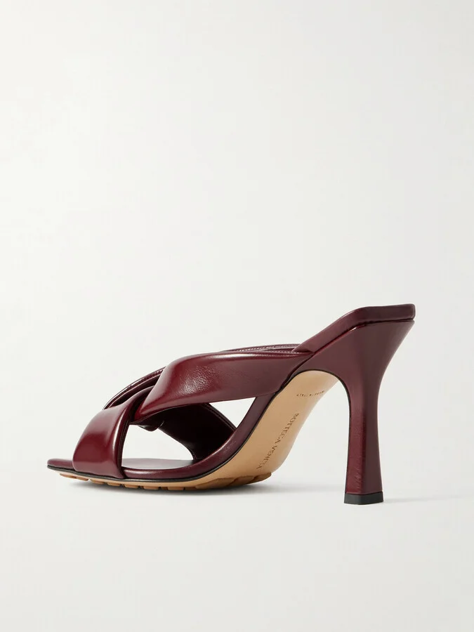 Bottega Veneta - Riva Padded Leather Mules - Burgundy - Image 3