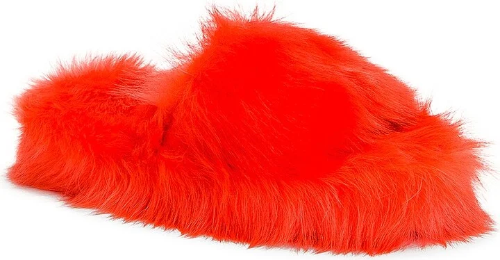 Bottega Veneta Shearling Resort Slides in Tangerine - Image 2