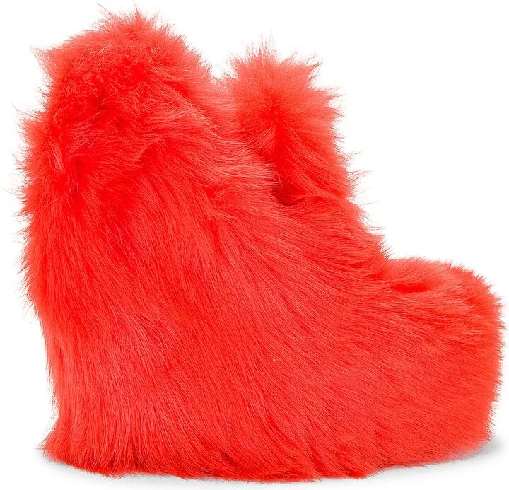 Bottega Veneta Shearling Wedge Pumps in Tangerine