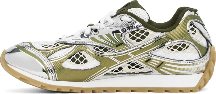 Bottega Veneta Silver & Green Orbit Sneakers - Image 3