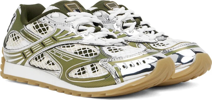 Bottega Veneta Silver & Green Orbit Sneakers - Image 4
