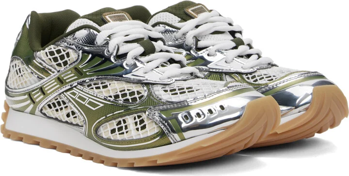 Bottega Veneta Silver & Green Orbit Sneakers - Image 4