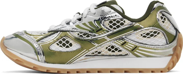 Bottega Veneta Silver & Green Orbit Sneakers - Image 3