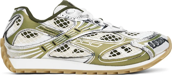 Bottega Veneta Silver & Green Orbit Sneakers