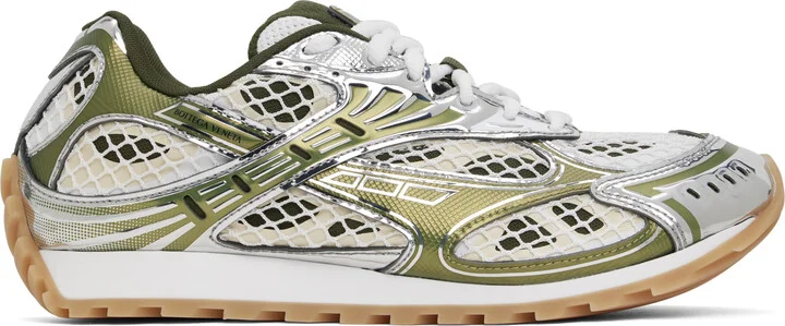 Bottega Veneta Silver & Green Orbit Sneakers