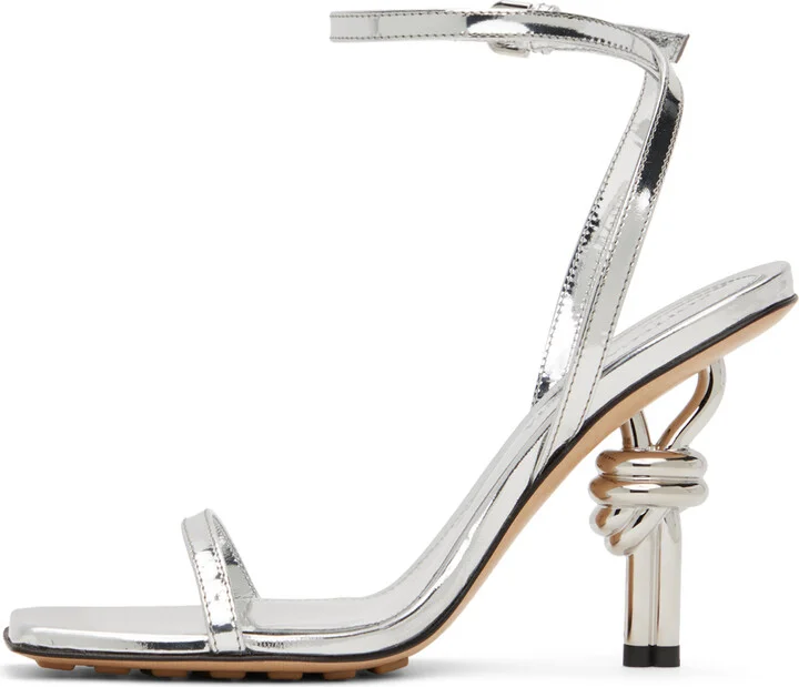 Bottega Veneta Silver Knot Sandals - Image 3