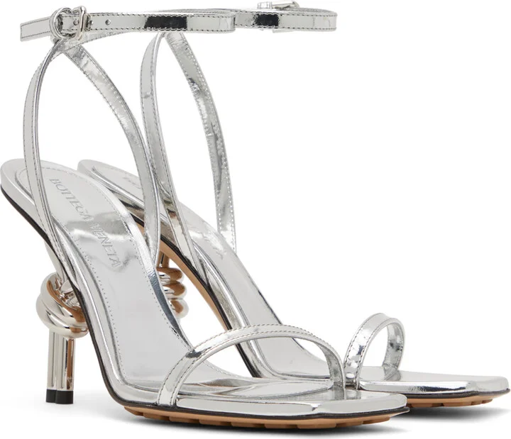 Bottega Veneta Silver Knot Sandals - Image 4
