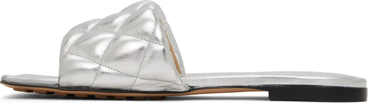 Bottega Veneta Silver Padded Flat Sandals - Image 3