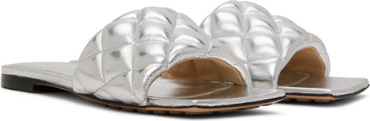 Bottega Veneta Silver Padded Flat Sandals - Image 4