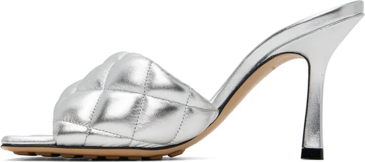 Bottega Veneta Silver Padded Heeled Sandals - Image 3