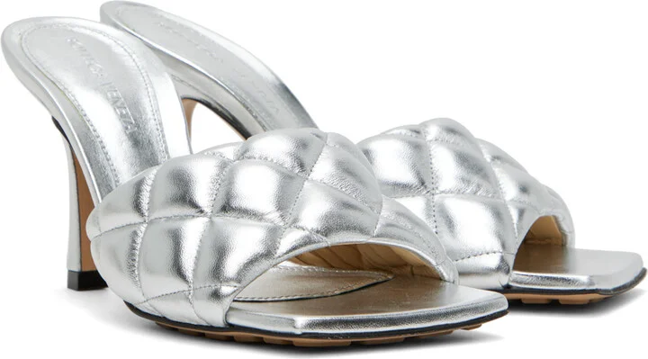 Bottega Veneta Silver Padded Heeled Sandals - Image 4