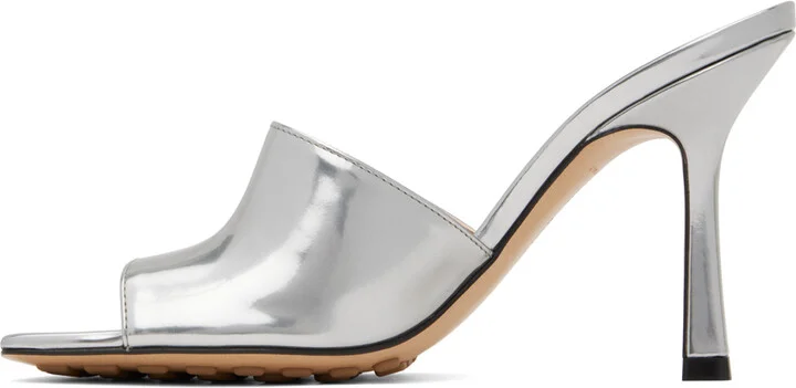 Bottega Veneta Silver Stretch Heeled Mule - Image 3