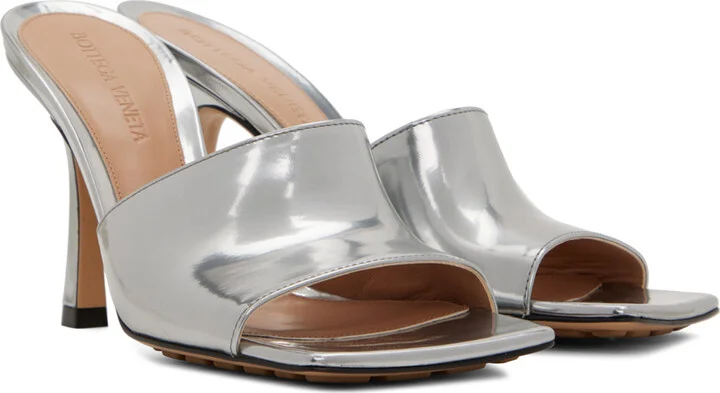 Bottega Veneta Silver Stretch Heeled Mule - Image 4