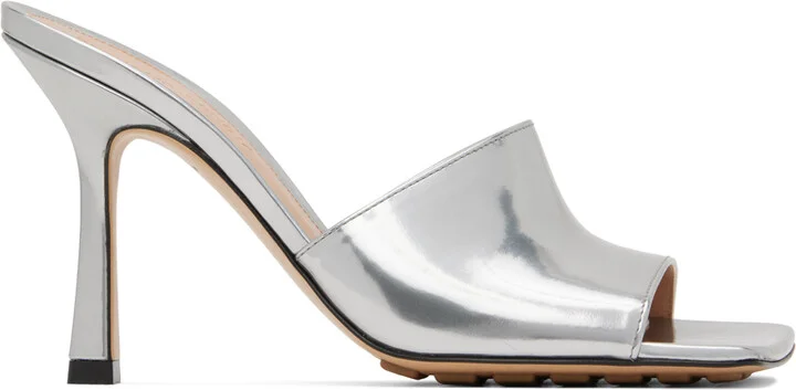 Bottega Veneta Silver Stretch Heeled Mule